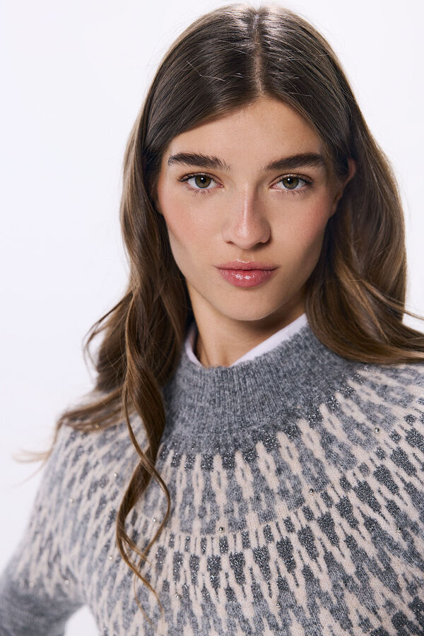 Springfield Su&eacute;ter jacquard de lurex com tachas cinzento