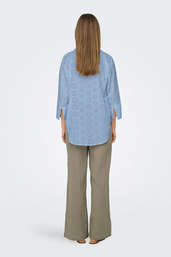 JDY Camisa larga bordada azul