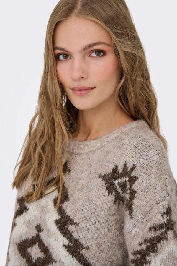 Only Jersey jacquard cuello redondo tostado