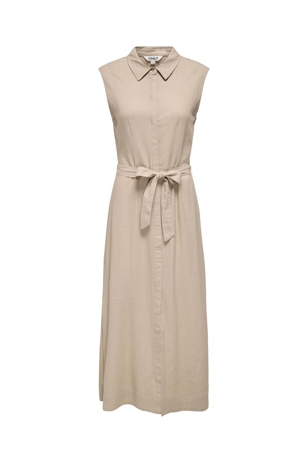 Only Vestido camisero largo de lino beige