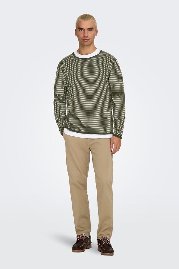 Only & Sons Su&eacute;ter masculino com gola redonda e regular fit cinzento