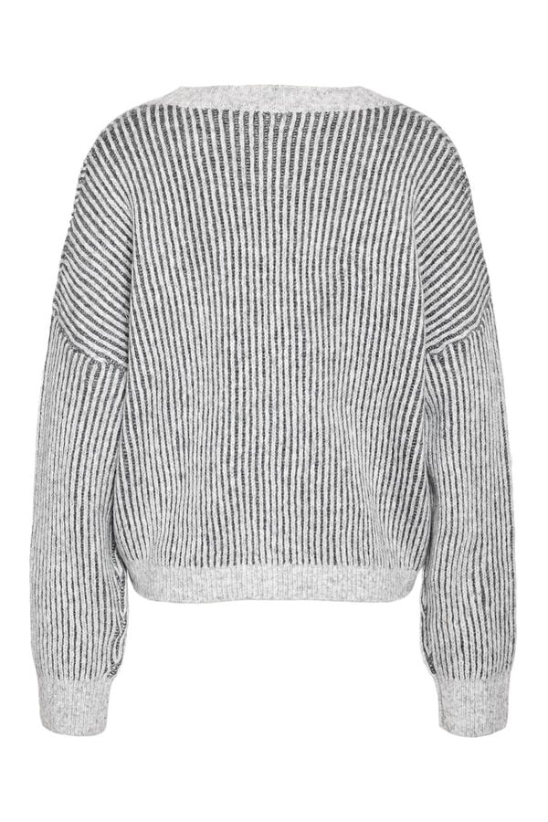 Noisy May Cardigan punto rayas cuello pico gris