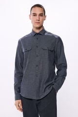 Springfield Camisa de flanela com bolsos no peito cinzento