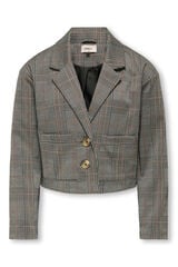 Only Girls Blazer curto de xadrez escoc&ecirc;s castanho