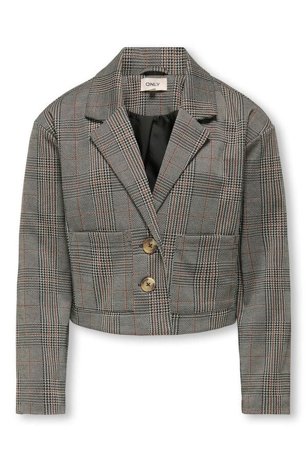 Only Girls Blazer curto de xadrez escoc&ecirc;s castanho