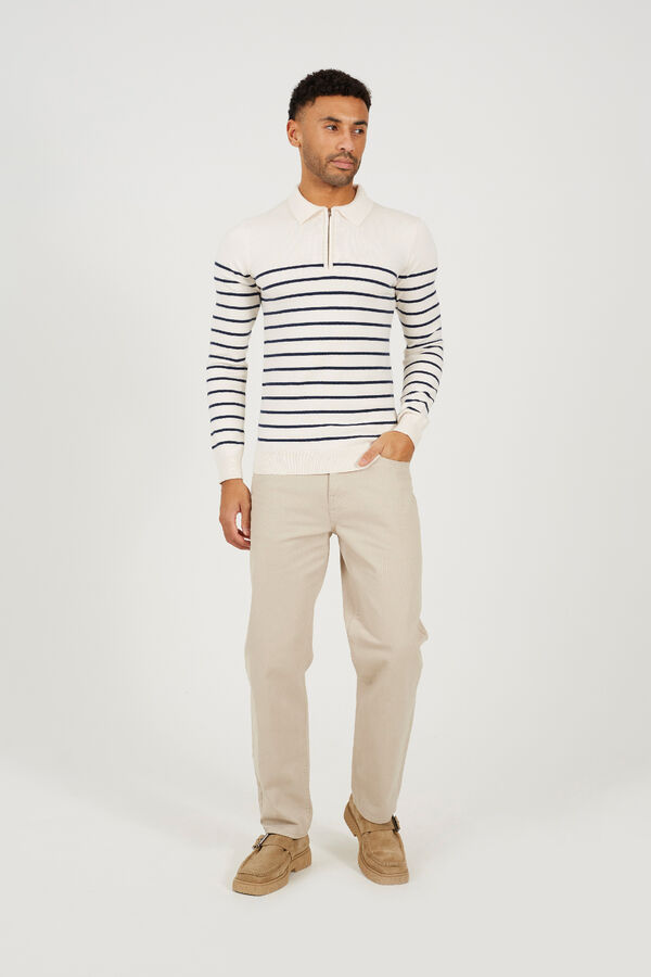 Brave Soul Camisa polo de malha riscas bege