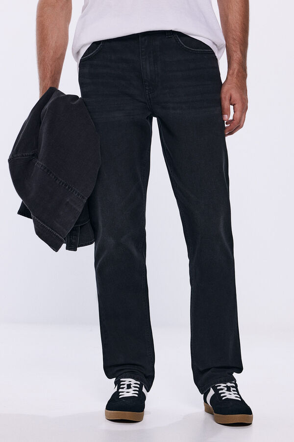 Springfield Calça jeans preta regular cinzento