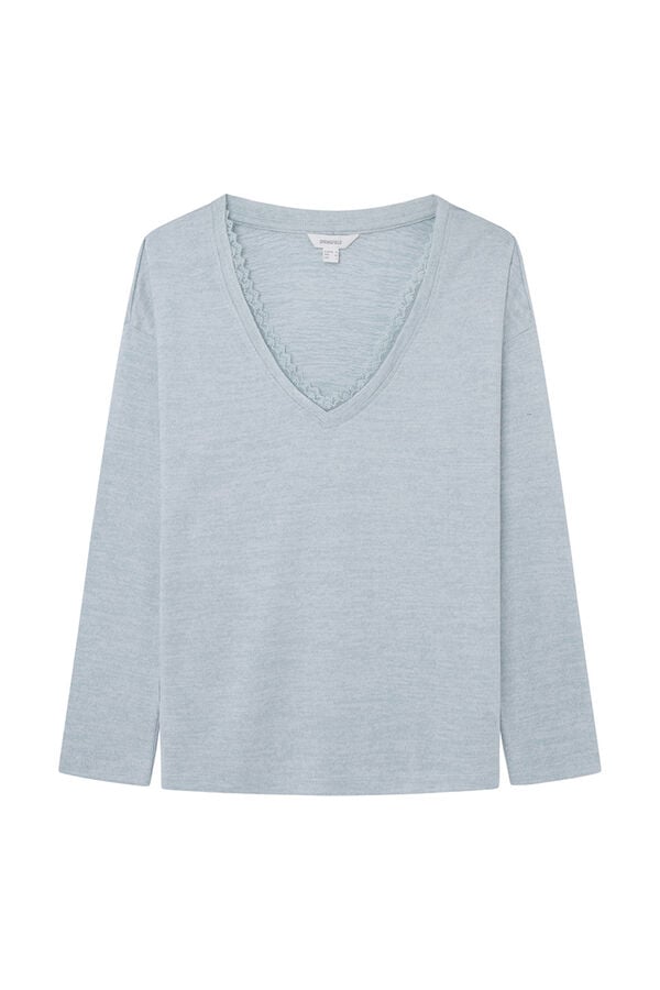 Springfield Camiseta Punto Cortado Escote Lace azul