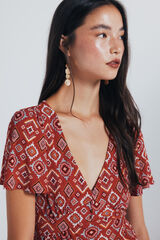 Springfield Top lace insertado estampado geom&eacute;trico rojo