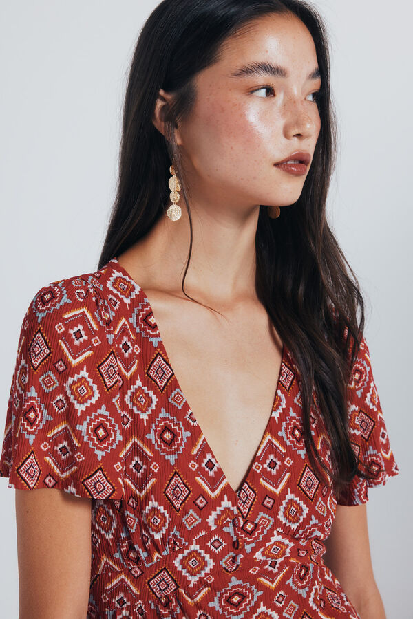 Springfield Top lace insertado estampado geom&eacute;trico rojo