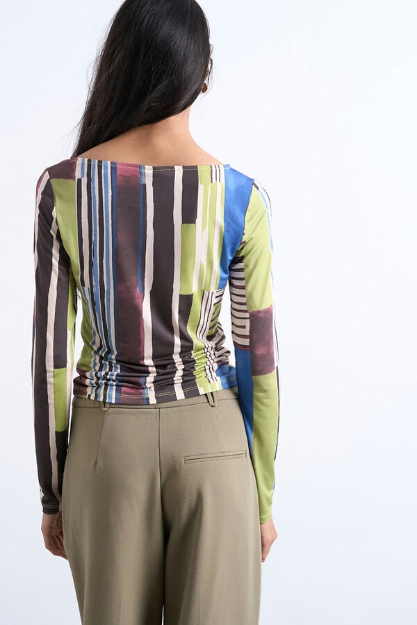 Topshop Top manga larga estampado verde