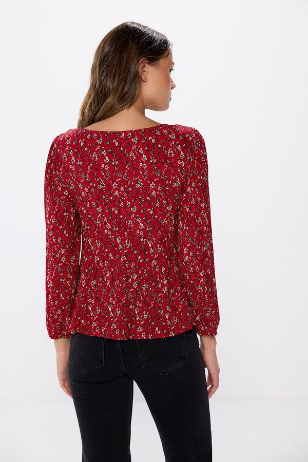 Springfield Blusa plisada escote nudo rojo