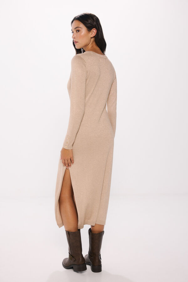 Springfield Vestido punto midi botones pu&ntilde;os tostado
