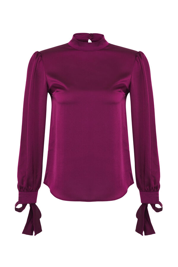 Trendyol Blusa sat&eacute;n con lazo morado/lila