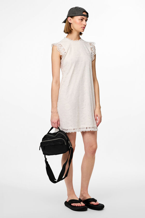 Pieces Vestido de renda mangas branco