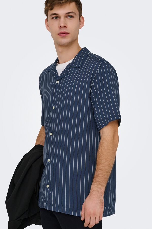 Only & Sons Camisa de manga curta &agrave;s riscas azul