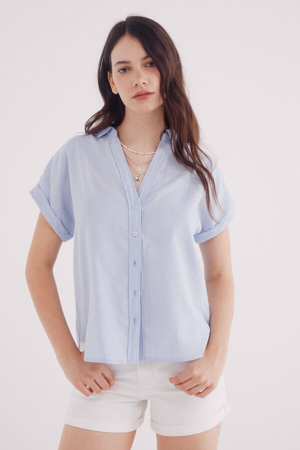 Springfield Camisa Oxford de manga curta azul