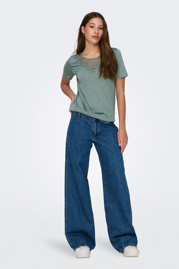 JDY Camiseta de renda renda manga curta verde