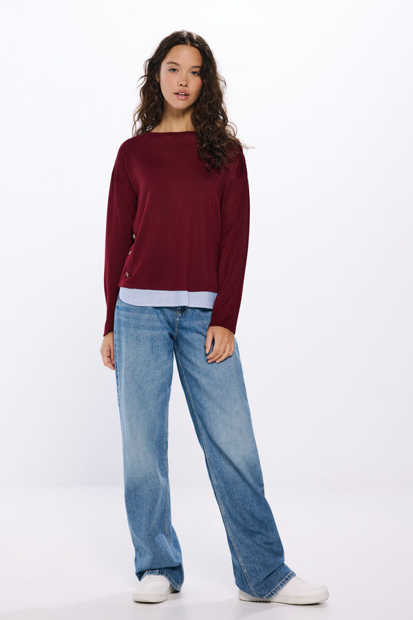 Springfield Camiseta combinada botones laterales burdeos