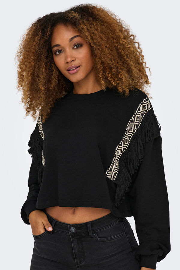Only Sudadera con flecos negro