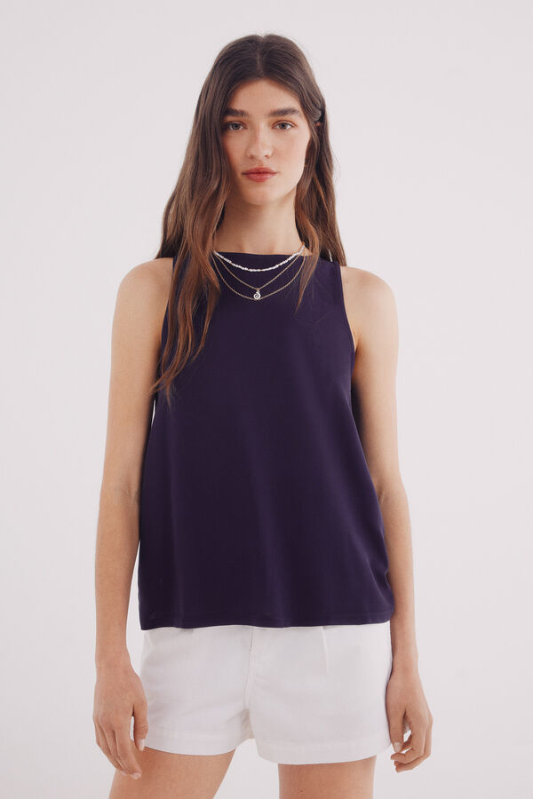 Springfield Camiseta lisa bi-mat&eacute;ria azul