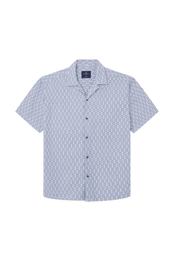 Springfield Camisa manga corta jacquard bordado azul