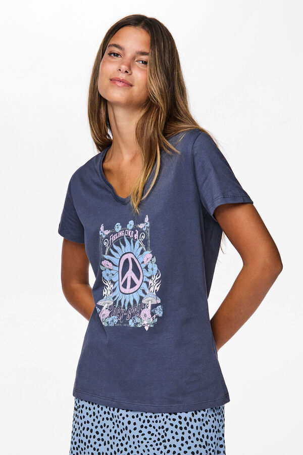 Pieces Camiseta b&aacute;sica com estampado azul