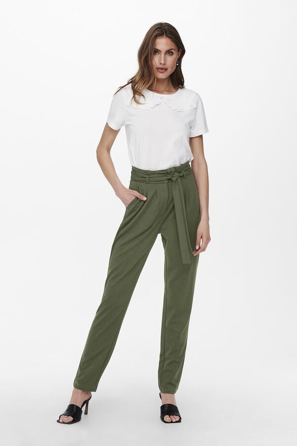 JDY Pantal&oacute;n pinzas ajustado y de cintura alta kaki