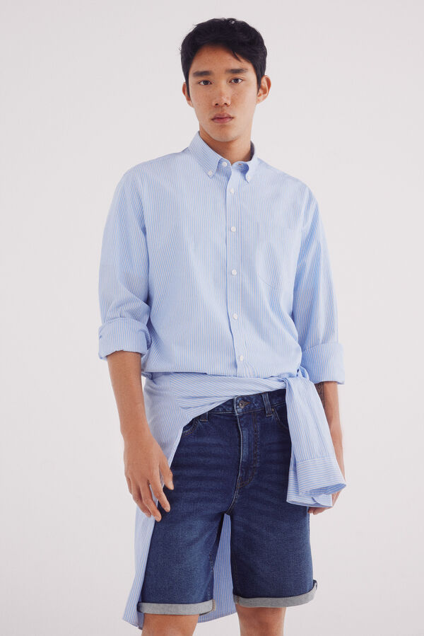 Springfield Bermuda jeans básica com lavagem escura azul