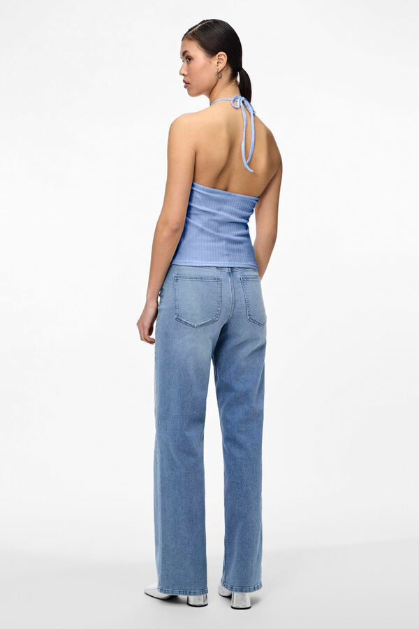 Pieces Top de decote Halter  azul