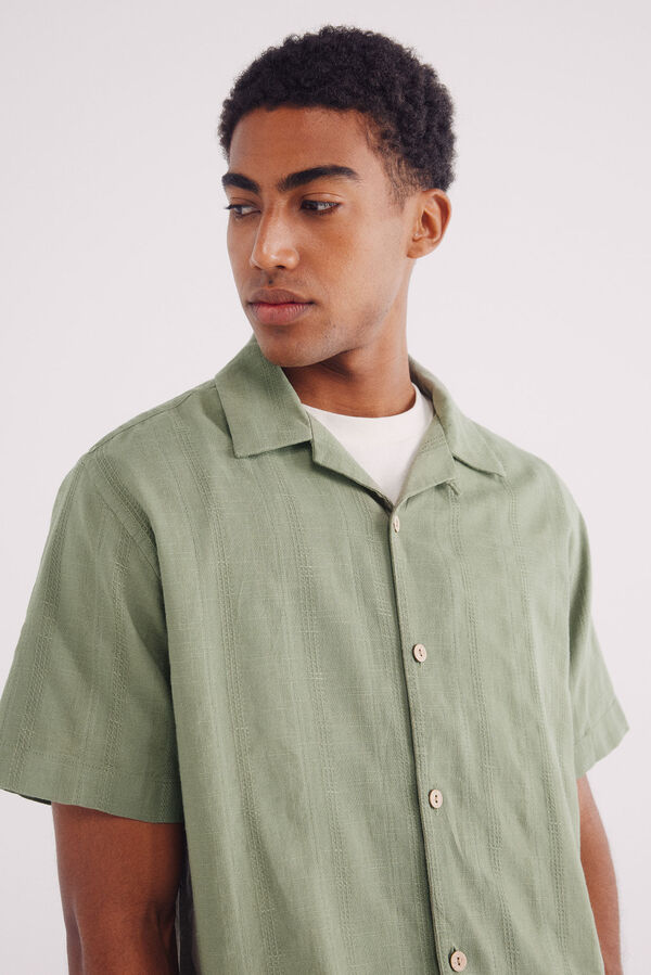 Springfield Camisa jacquard de linho manga curta azul