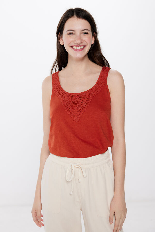 Springfield Camiseta escote crochet naranja