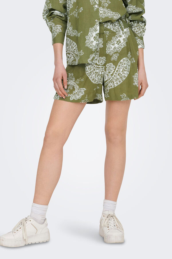 Springfield Pantalón corto estampado de lino verde