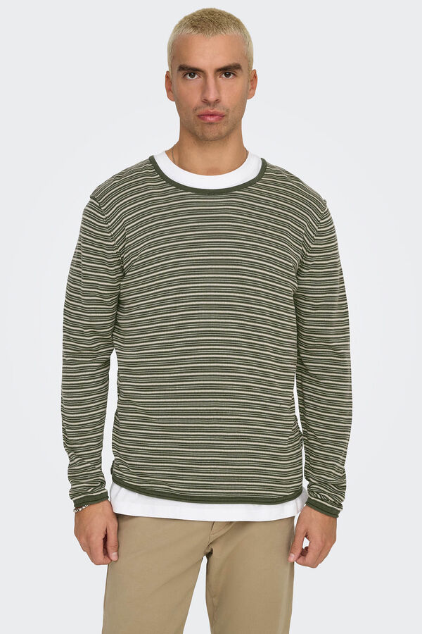 Only & Sons Su&eacute;ter masculino com gola redonda e regular fit cinzento