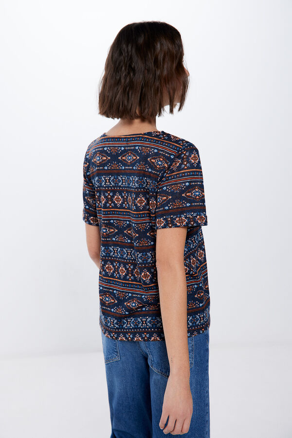 Springfield T-shirt Efeito Linho Estampada azul