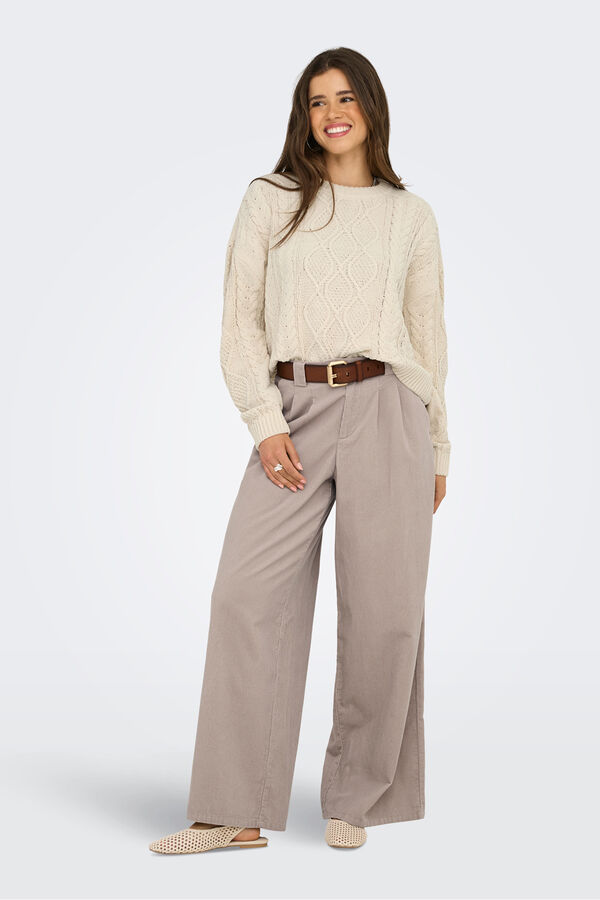 Only Pantal&oacute;n wide leg de pinzas tostado