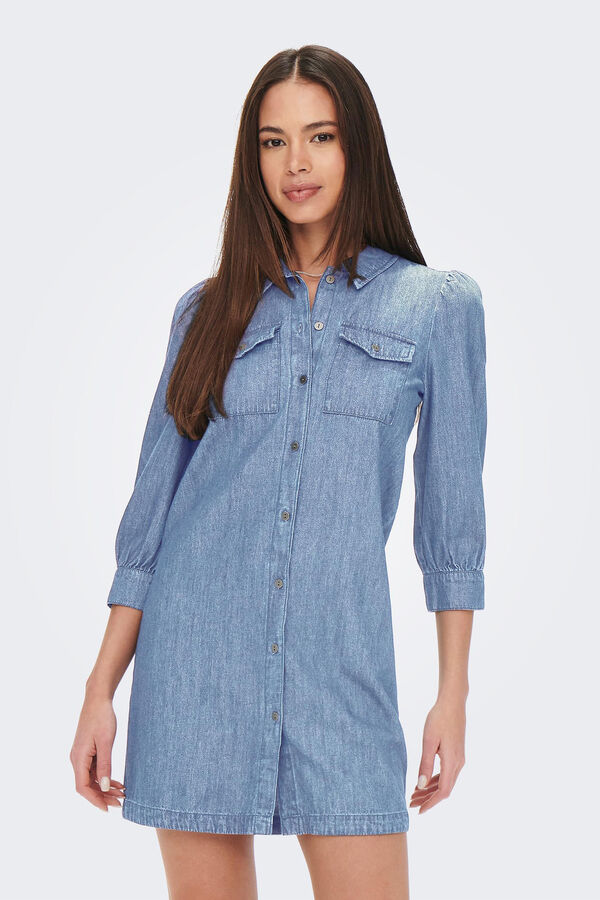 Only Vestido manga comprida denim azul