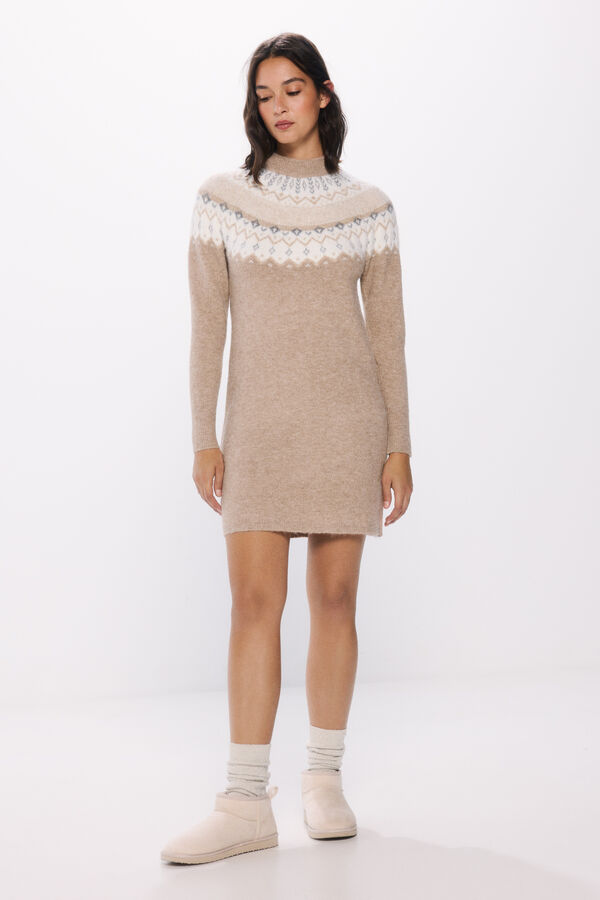 Springfield Vestido punto cenefas jacquard nude