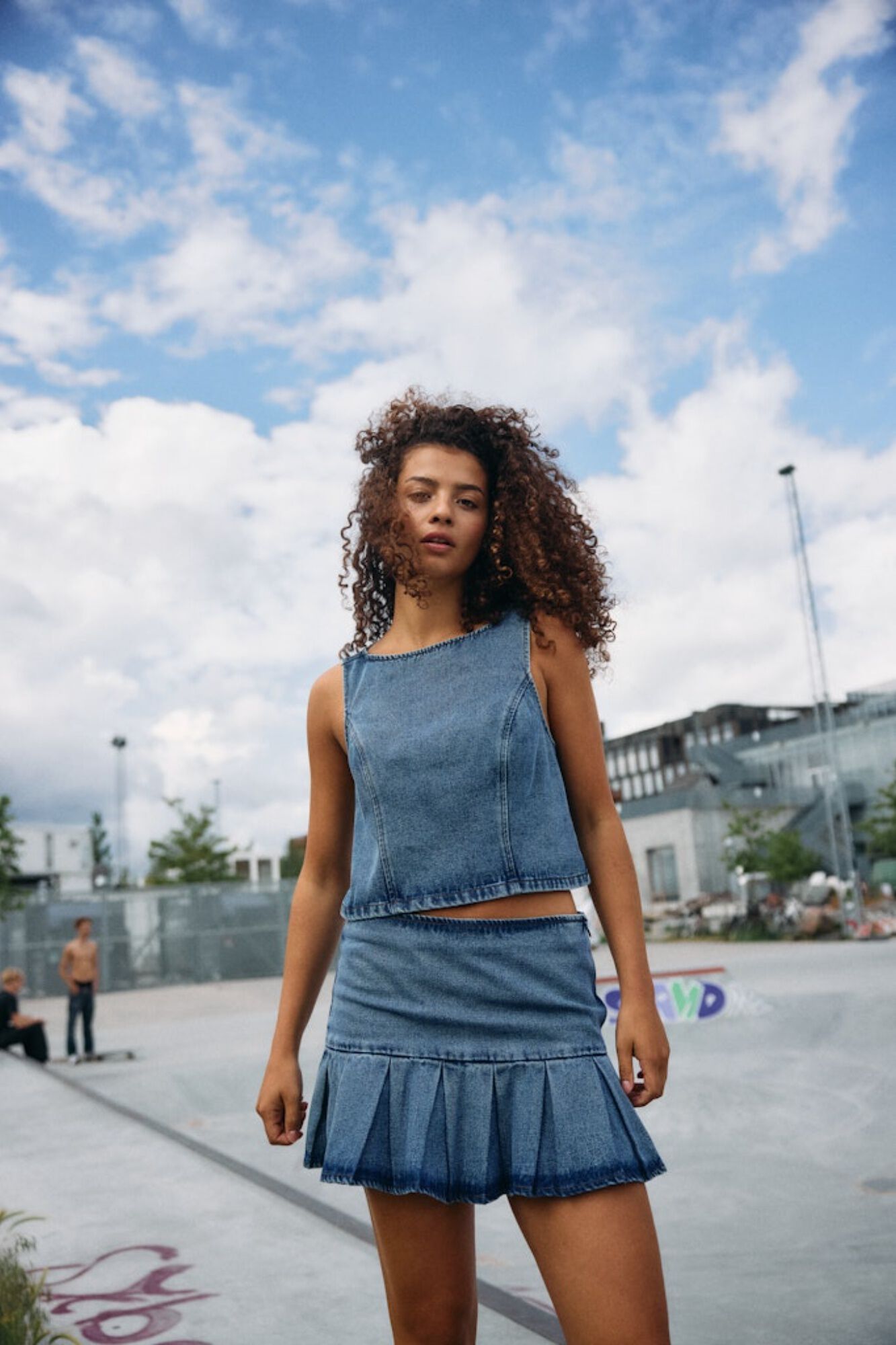 Noisy May Saia jeans curta com folho