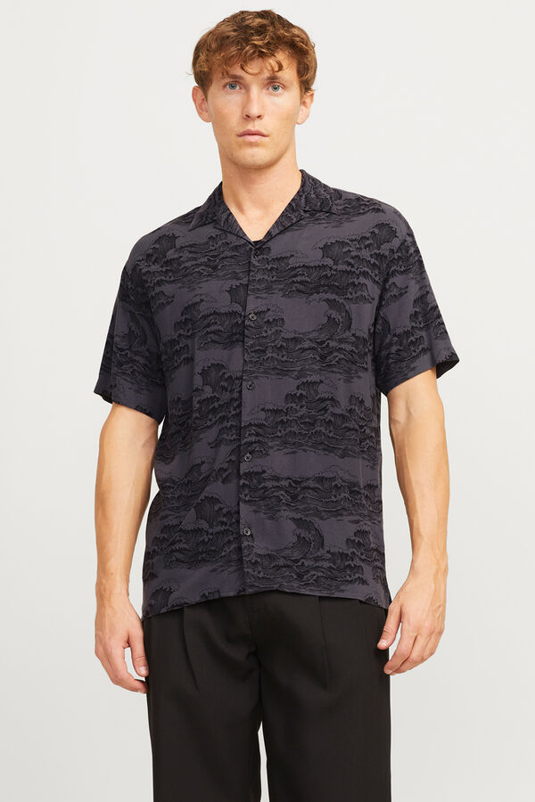 Jack & Jones Camisa estampada com corte descontra&iacute;do cinzento