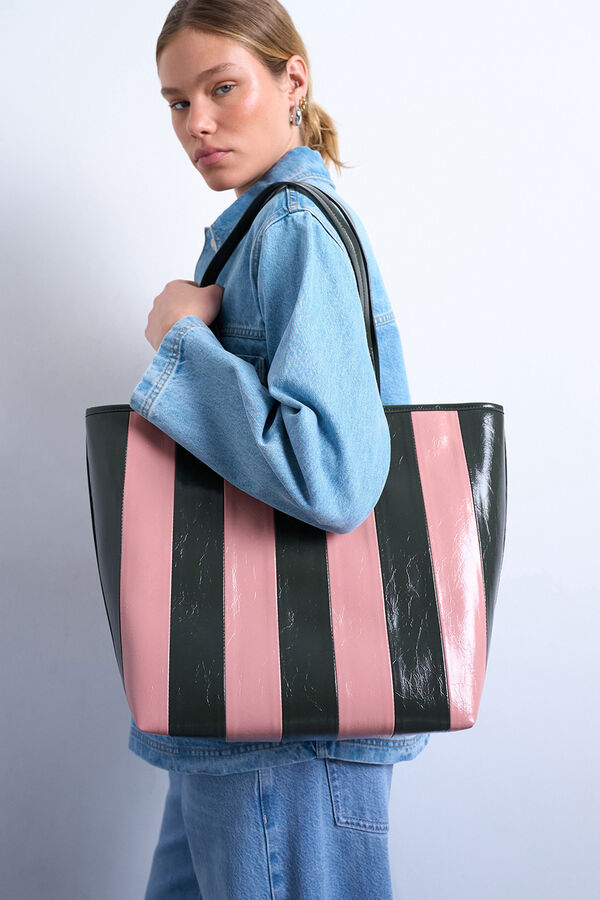 Topshop Mala tote bag &agrave;s riscas rosa