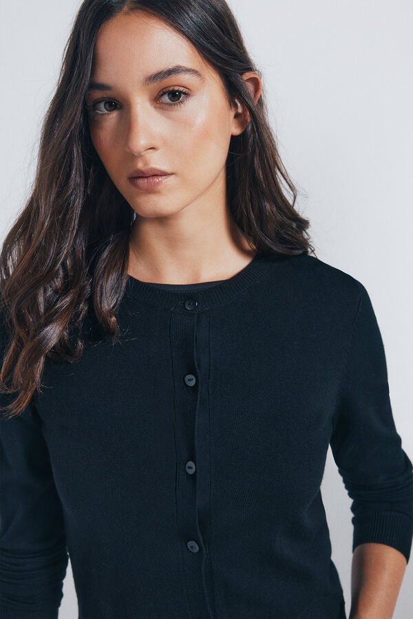 Springfield Cardigan com gola redonda e bot&otilde;es e viscose preto