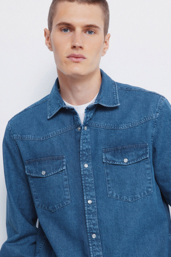 Springfield Camisa vaquera con canes&uacute; azul