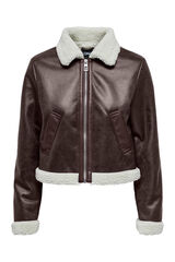 Only Chaqueta de polipiel con borrego beige