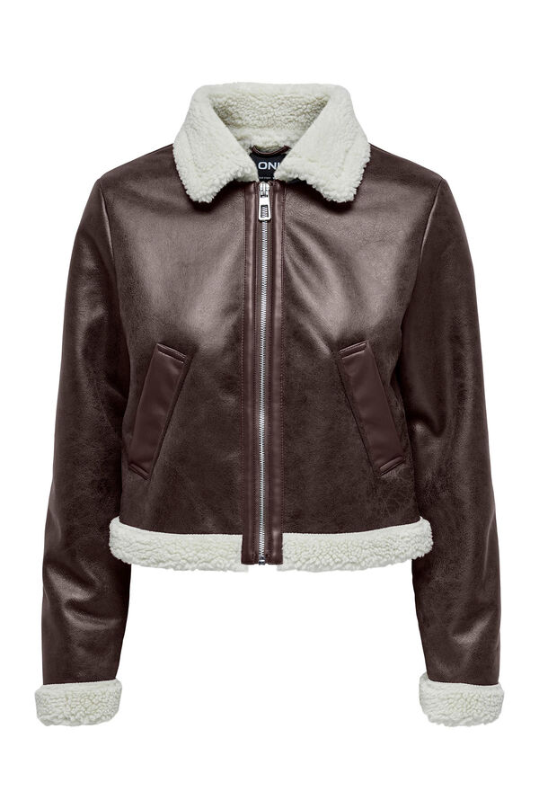 Only Chaqueta de polipiel con borrego beige