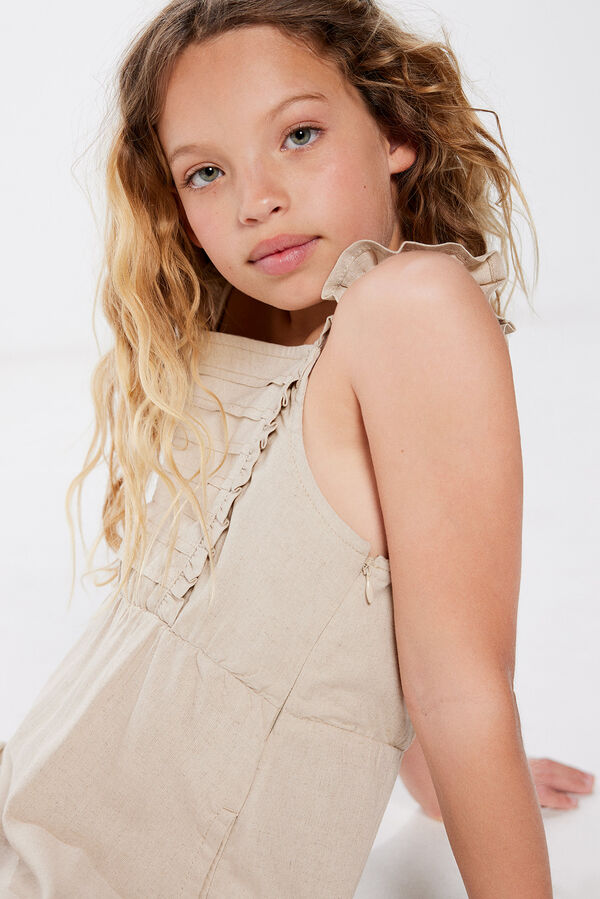 Springfield Kids Macac&atilde;o linho folhos menina camel