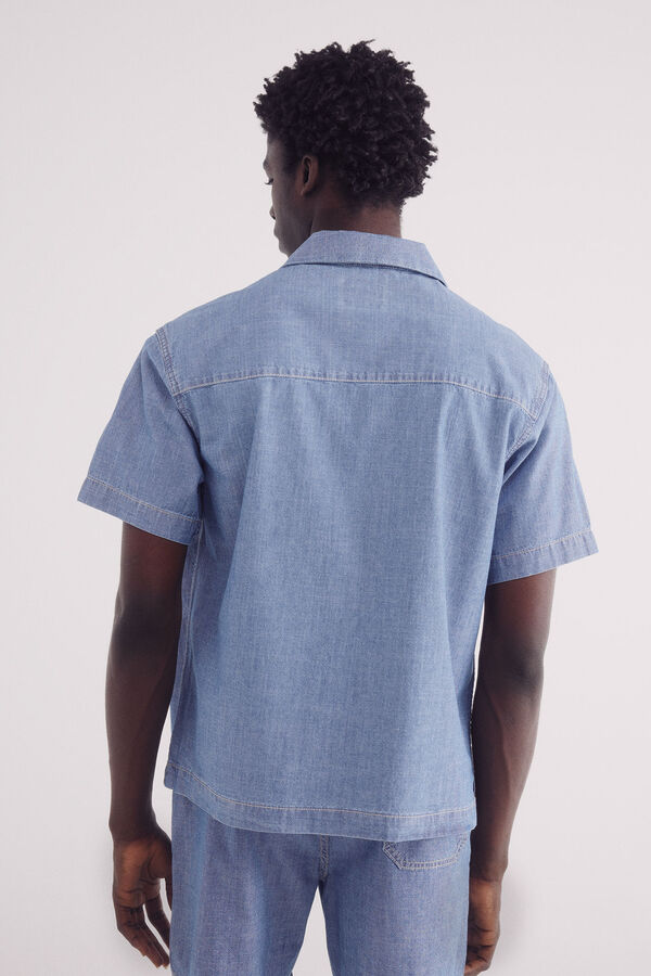 Springfield Camisa de boliche jacquard de manga curta azul