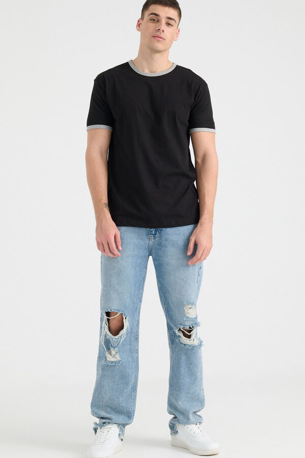 Inside Camiseta B&aacute;sica Con Contrastes negro