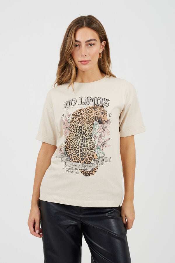 Brave Soul T-shirt com estampado frontal bege