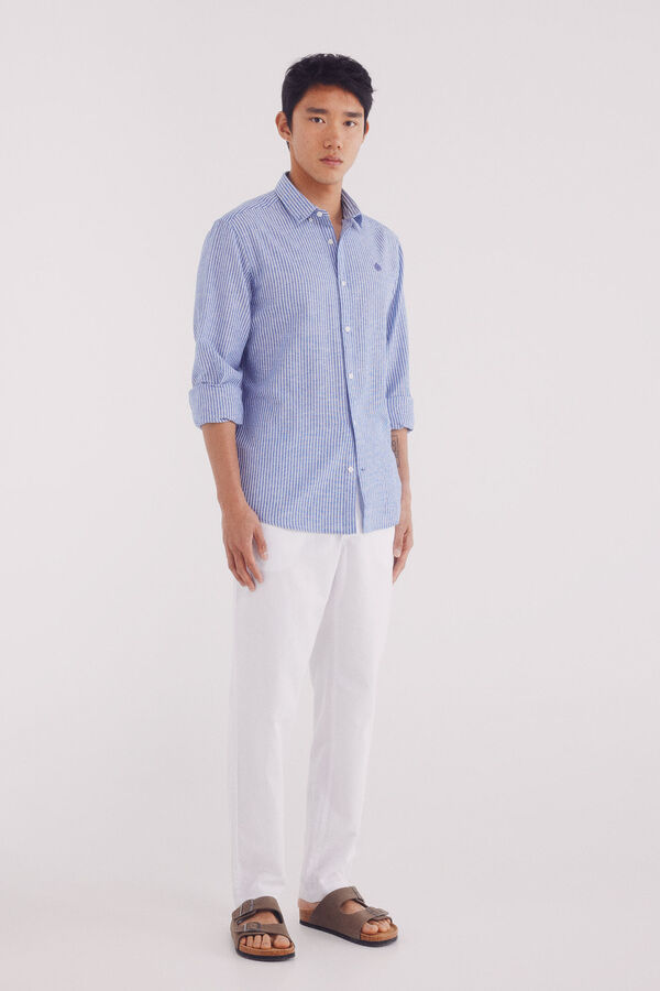 Springfield Camisa lino rayas azul